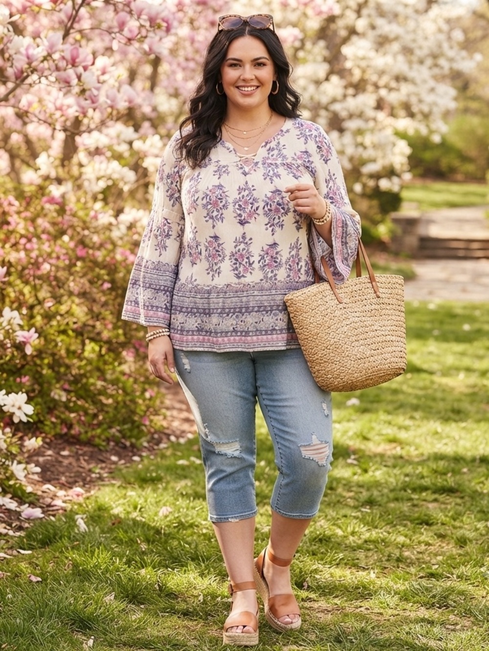 True Craft Floral Blouse in Blue and Pink